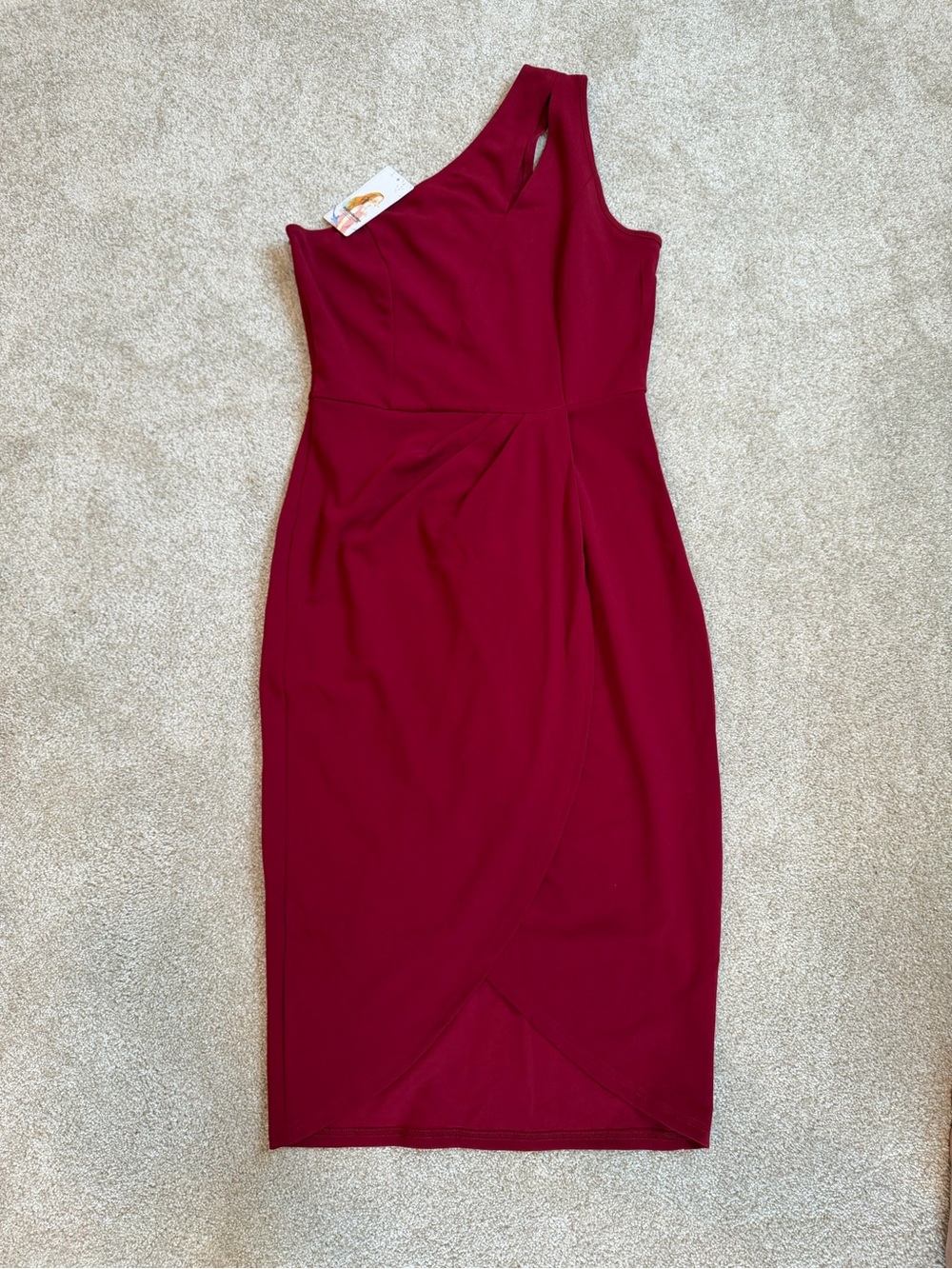 Women's One-Shoulder Burgundy Sheath Dress